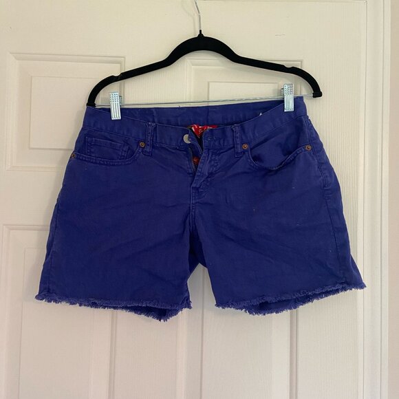 Lucky Brand Abbey Deep Royal Blue Denim Frayed Cuff Shorts Size 4 Good Condition - Picture 1 of 7